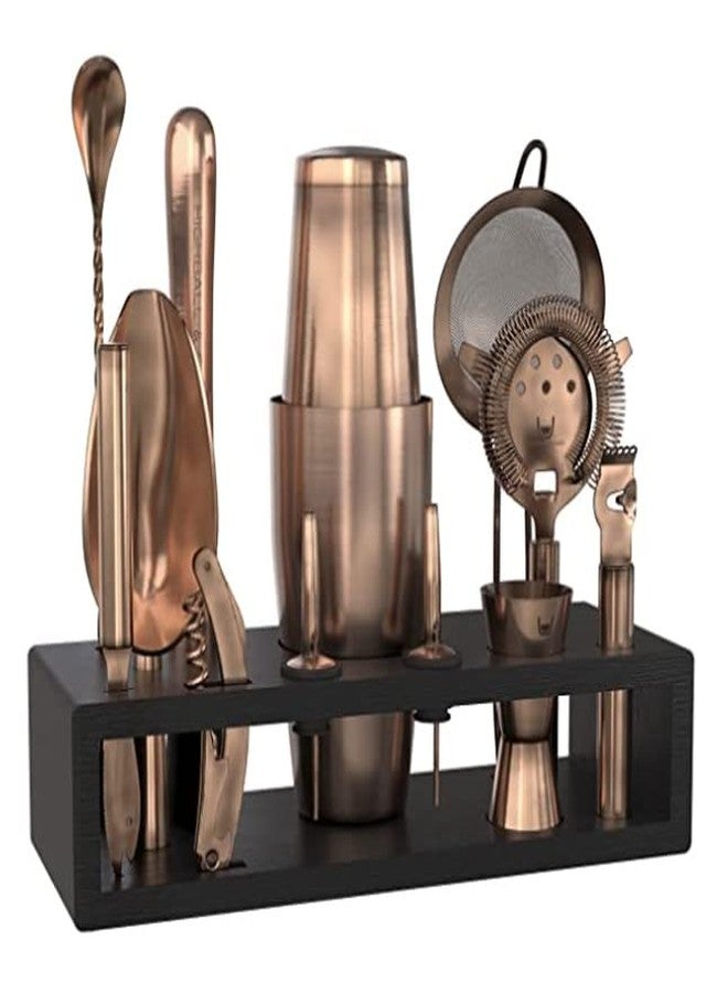 Highball  Chaser Highball & Chaser Bartender Kit with Black Bamboo Stand Beautiful Cocktail Shaker Set and Bar Tools Stainless Steel Boston Shaker Bartender Kit with Stand (Antique Copper) - Image 3